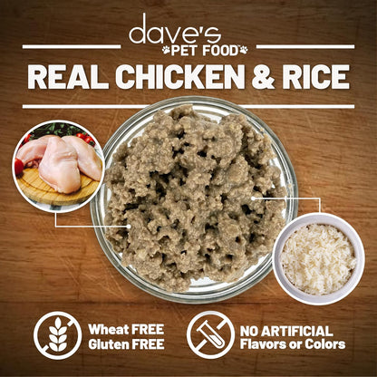 Dave's Pet Food Wet Canned Dog Food (Chicken & Rice), Made in USA Naturally Healthy with Added Vitamins & Minerals, Gluten Free Topper, 13.2 oz (12 Pack)