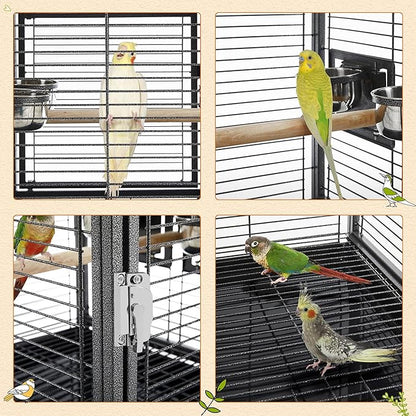 Yaheetech 25.5'' Wrought Iron Bird Travel Carrier Cage Parrot Cage with Handle Wooden Perch & Seed Guard for Small Parrots Canaries Budgies Parrotlets Lovebirds Conures Cockatiels