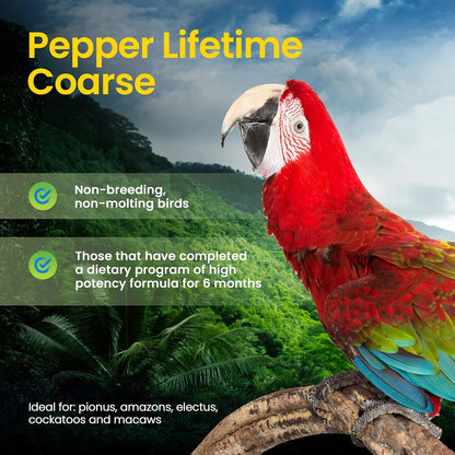 Harrison's Bird Foods Pepper Lifetime Coarse - Certified Organic, Non-GMO Formula for Medium to Large Birds - Premium, Nutrition for Long-Term Health, Vitality & Wellness - 5 lb Bag