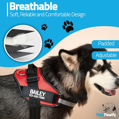 PawPawify Custom No Pull Dog Harness with Name and Phone Number, Heavy Duty Personalized Pet Vest to Prevent Tugging, Pulling, or Choking, Training and Walking (Red, XL (Chest 28-35in))