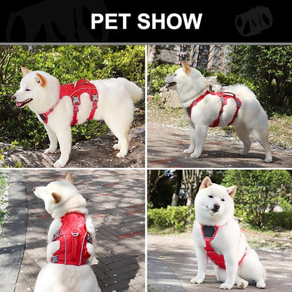 Escape Proof Dog Harness, Lightweight Full Body Pet Vest with Lift Handle and Leash Clip, Reflective Adjustable Small Dog Harness for Daily Walking(Red,Chest:14-22")