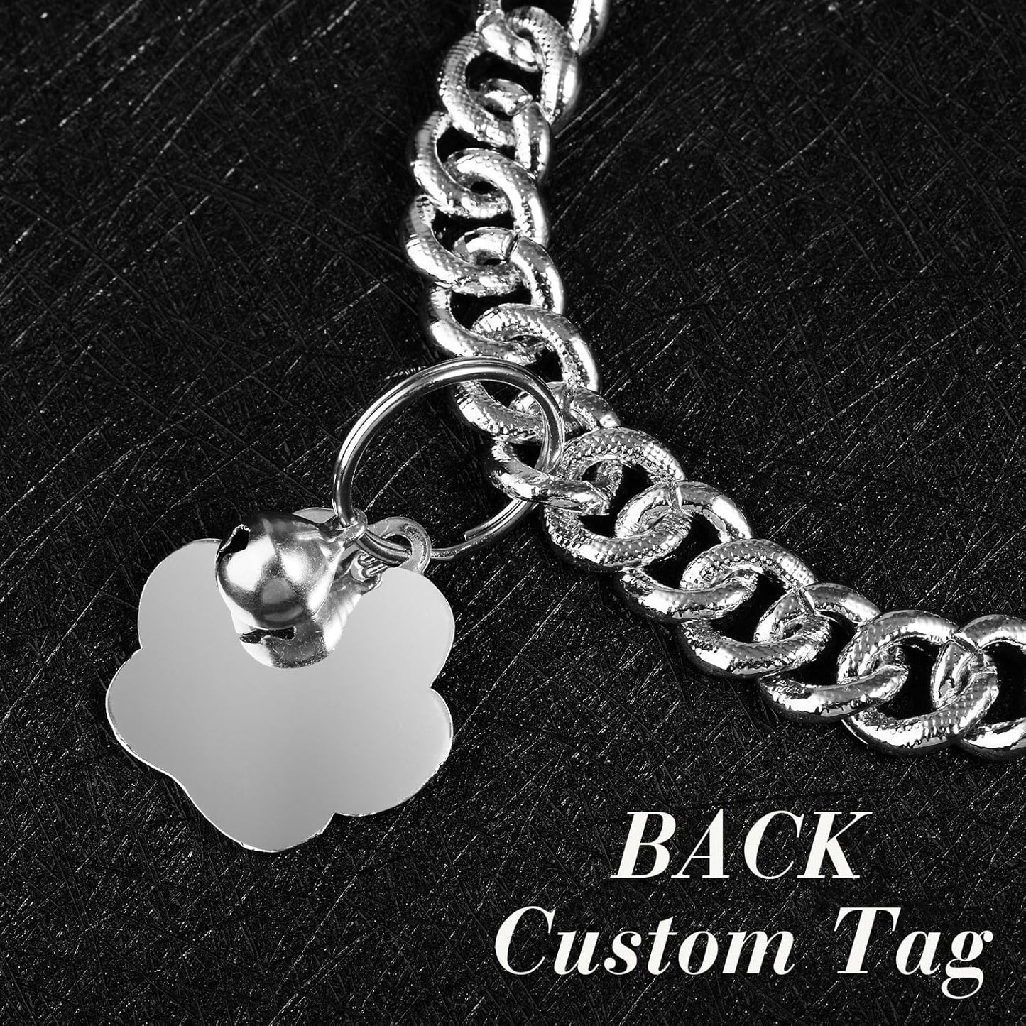 Hillban Cat Collar Diamond Chain Glitter Collar Walking Metal with Secure Buckle Cat Pet Necklace with Paw Charm and ID Tag Bell Link Cuban Jewelry Accessories(8 Inch,Silver,Lake Blue)