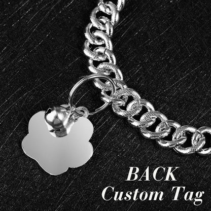 Hillban Cat Collar Diamond Chain Glitter Collar Walking Metal with Secure Buckle Cat Pet Necklace with Paw Charm and ID Tag Bell Link Cuban Jewelry Accessories(8 Inch,Silver,Lake Blue)