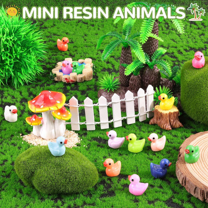 200PCS Mini Resin Animals Cute Tiny Ducks,Miniature Duck Figures to Hide,Little Animal Toys Small Figurines Bulk for Topper Desk Garden Dollhouse Landscape Aquarium Ornaments DIY Crafts & Decor