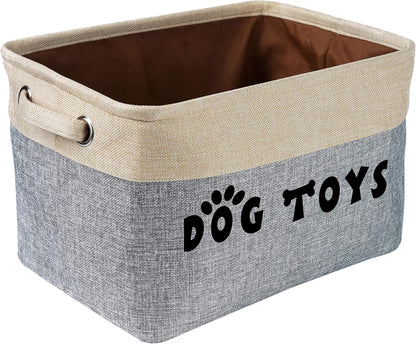 PET ARTIST Dog Toy Basket, Collapsible Dog Toy Bin Box with Comfortable Handles, Large Pet Toy Storage Basket Organizer for Accessories, Toys, Coat & Clothing, Blanket & Leash, Gray, 15"x11"x9"