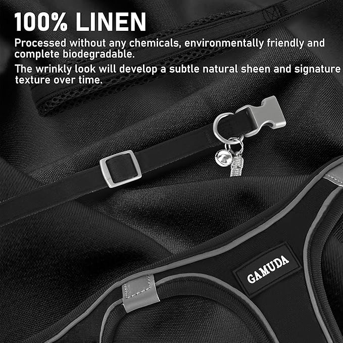 GAMUDA Small Dog Harness Collar and Leash Set, Step in No Chock No Pull Linen Fabric Soft Mesh Dog Vest Harnesses Reflective for Dogs Puppy Cats Kitten Rabbit (Black, XXS)