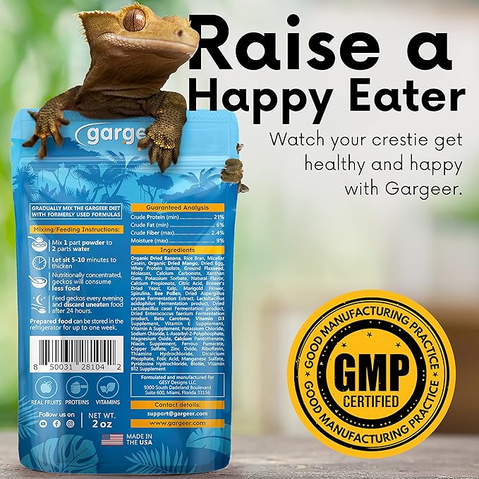 2oz Complete Crested Gecko Food Diet. Premium Mix, Ready to Use Freshly Made Powder. Unique Formula, Developed & Made in The USA. Enjoy! (Mango)