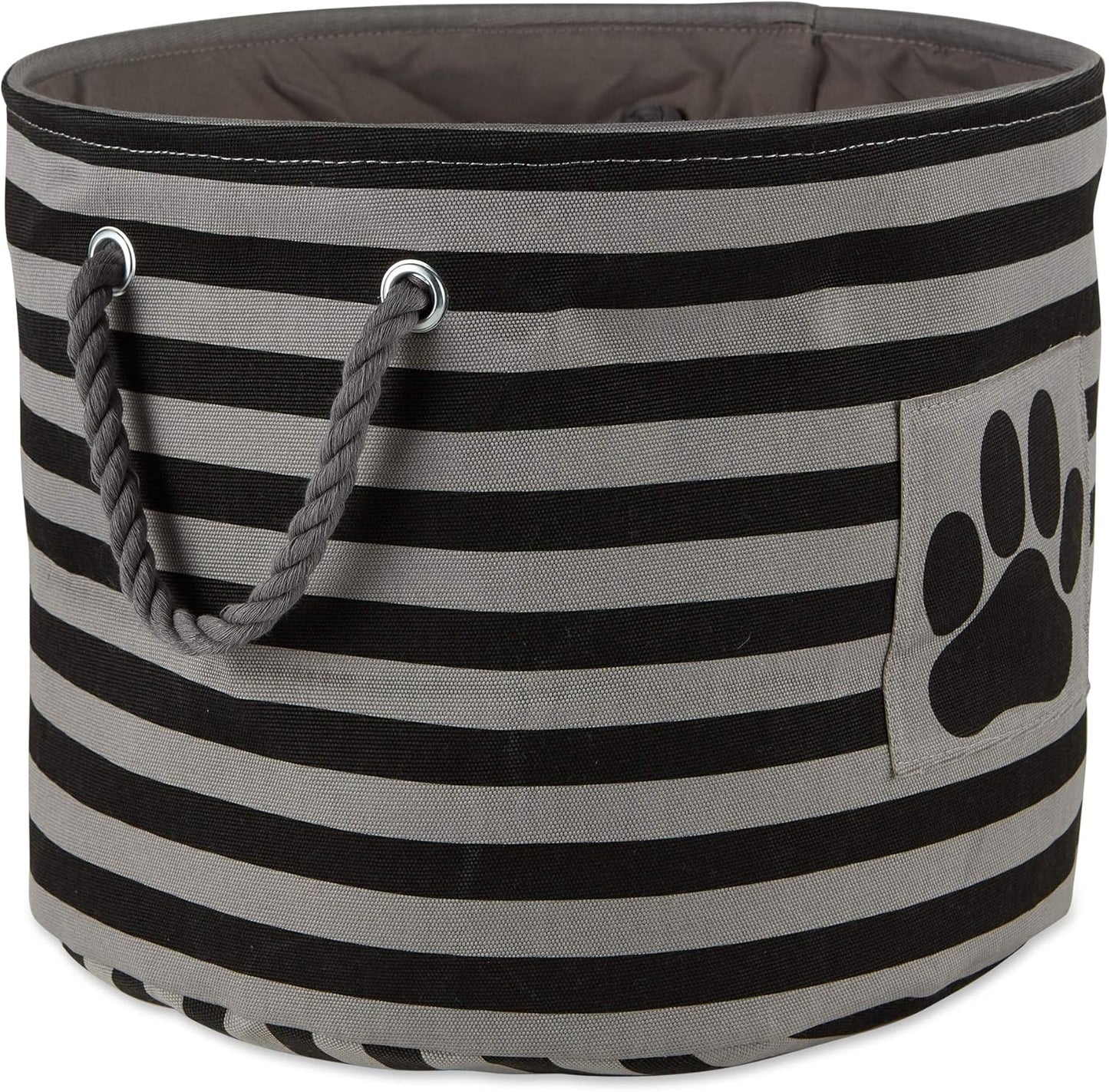 Bone Dry Pet Storage Collection Striped Paw Patch Bin, Black, Small Round