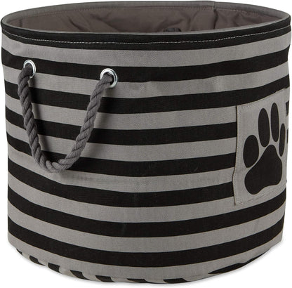 Bone Dry Pet Storage Collection Striped Paw Patch Bin, Black, Small Round