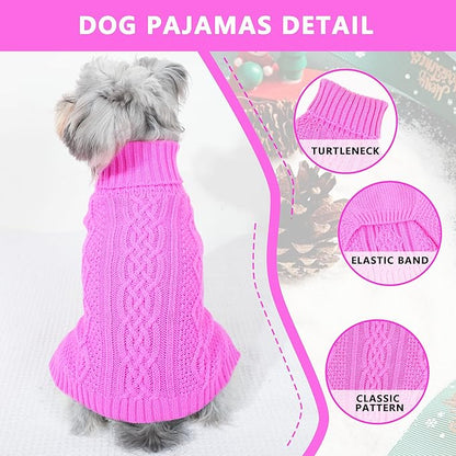Dog Sweaters Small Dog Clothes Winter Turtleneck Puppy Sweater Warm Pet Cat Sweater Doggy Pullover Outfit with Twisted Design XS~XL(Pink, Large)