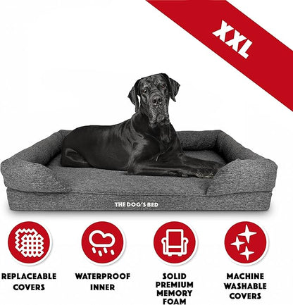 The Dog’s Bed, XXL Grey Linen, Memory Foam, Pain Relief: Arthritis, Hip & Elbow Dysplasia, Post Surgery, Lameness, Supportive, Calming, Waterproof Washable Cover