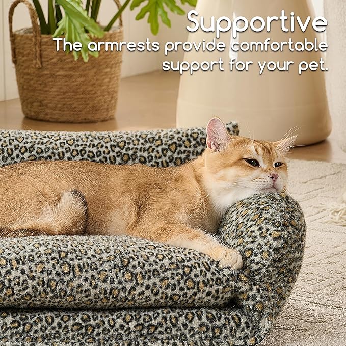 Hollypet Cat Bed Fluffy Plush Mutifuctional Double-Layer Soft Pet Couch Orthopedic Sofa Nest Beds for Small Cats and Dogs, Black Leopard (21x15x8 inch)