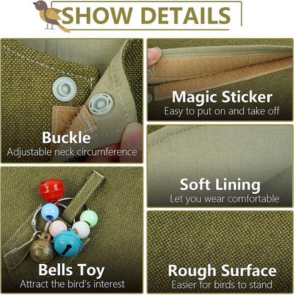 QBLEEV Parrot Anti-Scratch Shoulder Protector, Pet Bird Shoulder Poop Protector, Multi-Functional Pet Shoulder Pad Diaper Shawl for Small Medium Parakeets Cockatiels, Sun Conures, Finches(Green)