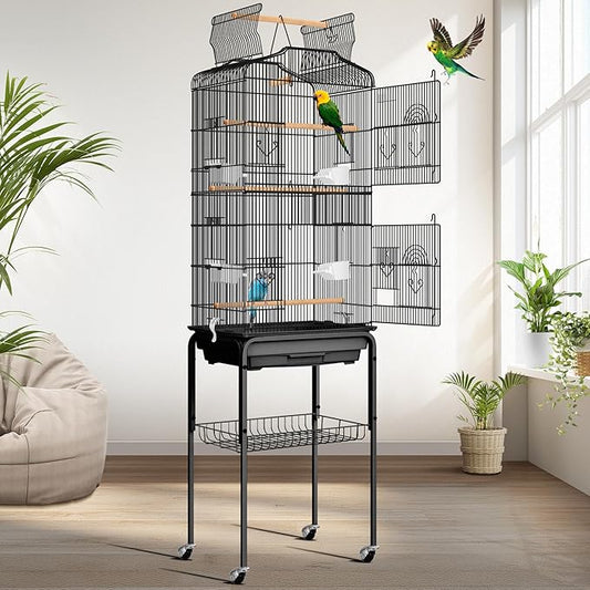 VIVOHOME 64 Inch Bird Cage with Play Top and Rolling Stand for Parrots Conures Lovebird Cockatiel Parakeets Black