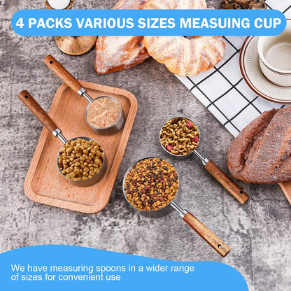 4 Pcs Dog Food Scoop Measuring-Cup, 1 Cup, 1/2 Cup, 1/3 Cup, 1/4 Cup, Stainless Steel Pet Food Scoops, Cat Food Measuring Cup