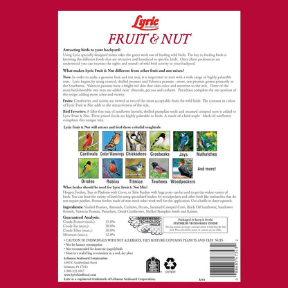 Lyric Fruit and Nut Wild Bird Seed, High Energy Wild Bird Food Mix, 20 lb. Bag