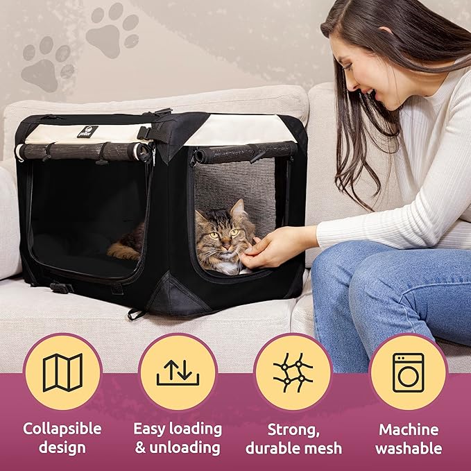 Soft-Sided Cat & Dog Pet Carrier, Medium 20"x13"x13" Fits Most Cats or Small Dog, Comfortable for Travel & Vet Visits, Privacy Windows, Removable Plush Bed, Top/Side Entry, Locking Zippers, Folds Flat