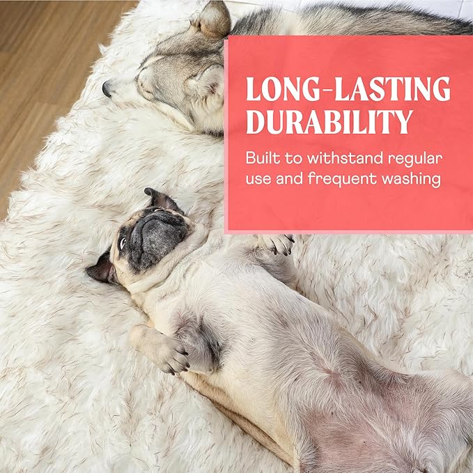 PupProtector Waterproof Throw Blanket for Dogs and Cats, Pet Blanket Cover for Couches, Sofas, Beds, Car Seats, Furniture, Calming Soft Faux Fur, White with Brown Accents, Original (60" L x 50" W)