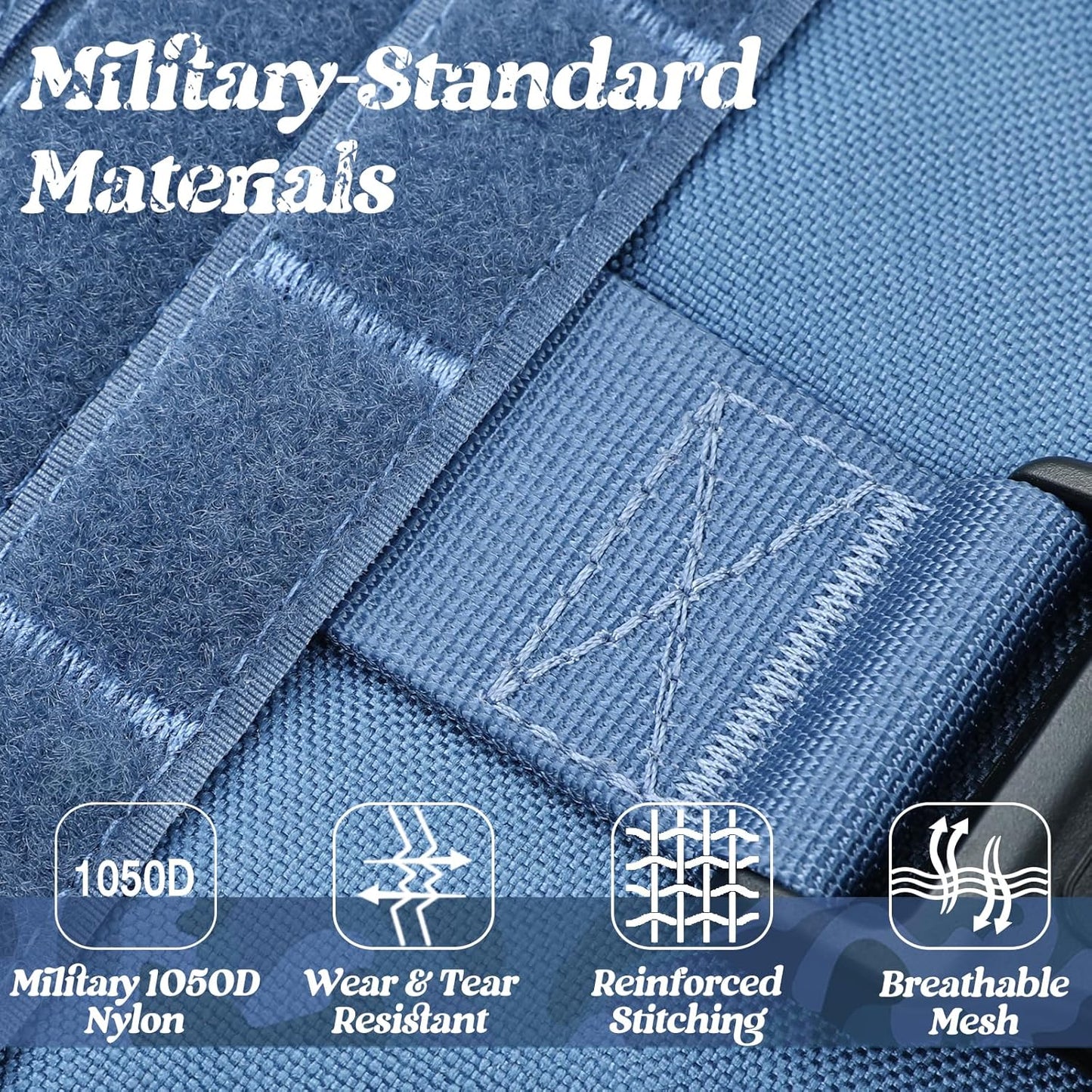 rabbitgoo Tactical Dog Harness Medium Sized, Heavy Duty Pet Harness with Handle, No-Pull Service Vest Medium Breed, Adjustable Military Dog Vest for Training Hunting Walking, Blue, M