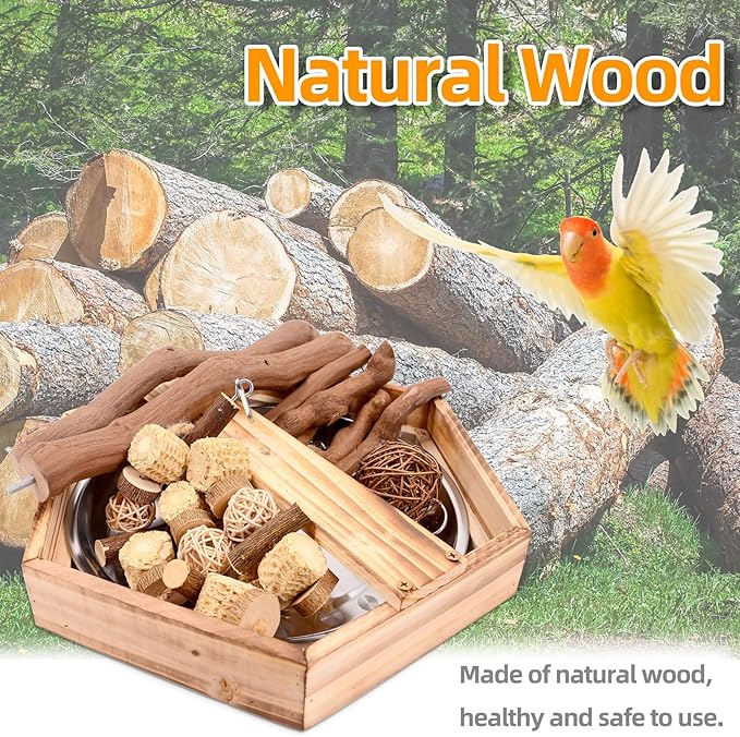 Natural Grape Wood Bird Parakeet Playground - Perch Stand for Parakeets, Cockatiels, and Small Birds Toys