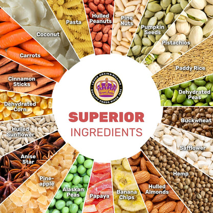 Large Hookbill Cuisine 4 Lbs, Premium Blend Bird Seed for Large Parrots, Cockatoos & Macaws, Parrot Bird Food with Mixed Fruits and Vegetables, Supports Brain, Growth, and Healthy Balanced Diet