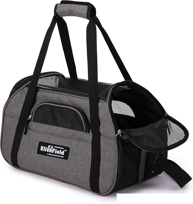 EliteField Soft Sided Pet Carrier (3 Year Warranty, Airline Approved), Multiple Sizes and Colors Available (17" L x 9" W x 12" H, Charcoal Gray)