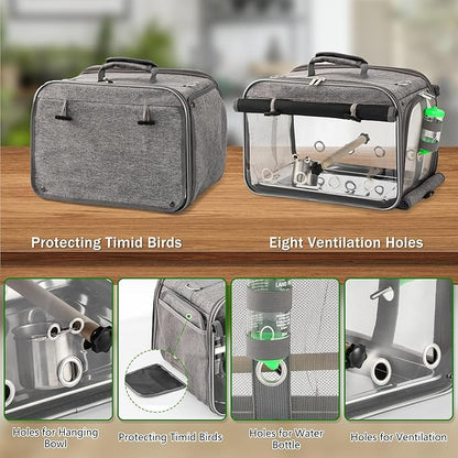 Suertree Bird Carrier Airline Approved, Bird Travel Cage with Indestructible Stainless Steel Mesh, Bird Travel Bag Lightweight and Portable with Water Bottle and Bowl