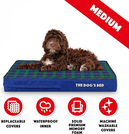 The Dog’s Bed Orthopedic Memory Foam Dog Bed, Medium Black Watch Tartan, Pain Relief Arthritis, Hip & Elbow Dysplasia, Post Surgery, Lameness, Supportive, Calming, Waterproof Washable Cover