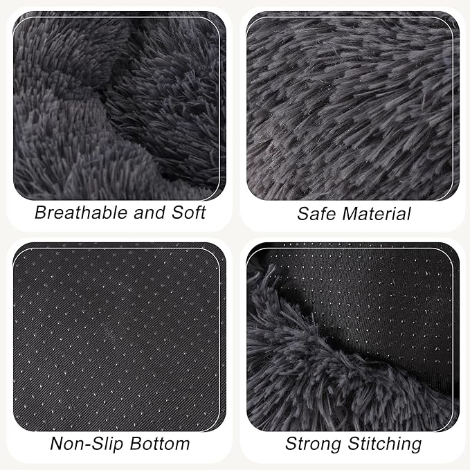 Small Round Dog Bed, Cat Beds for Indoor Cats, Calming Anti-Anxiety Donut Bed for Puppy and Kitten, Washable Round Fluffy Pet Bed for Small/Medium Dogs and Cats(Fits up to 25 lbs Pets)