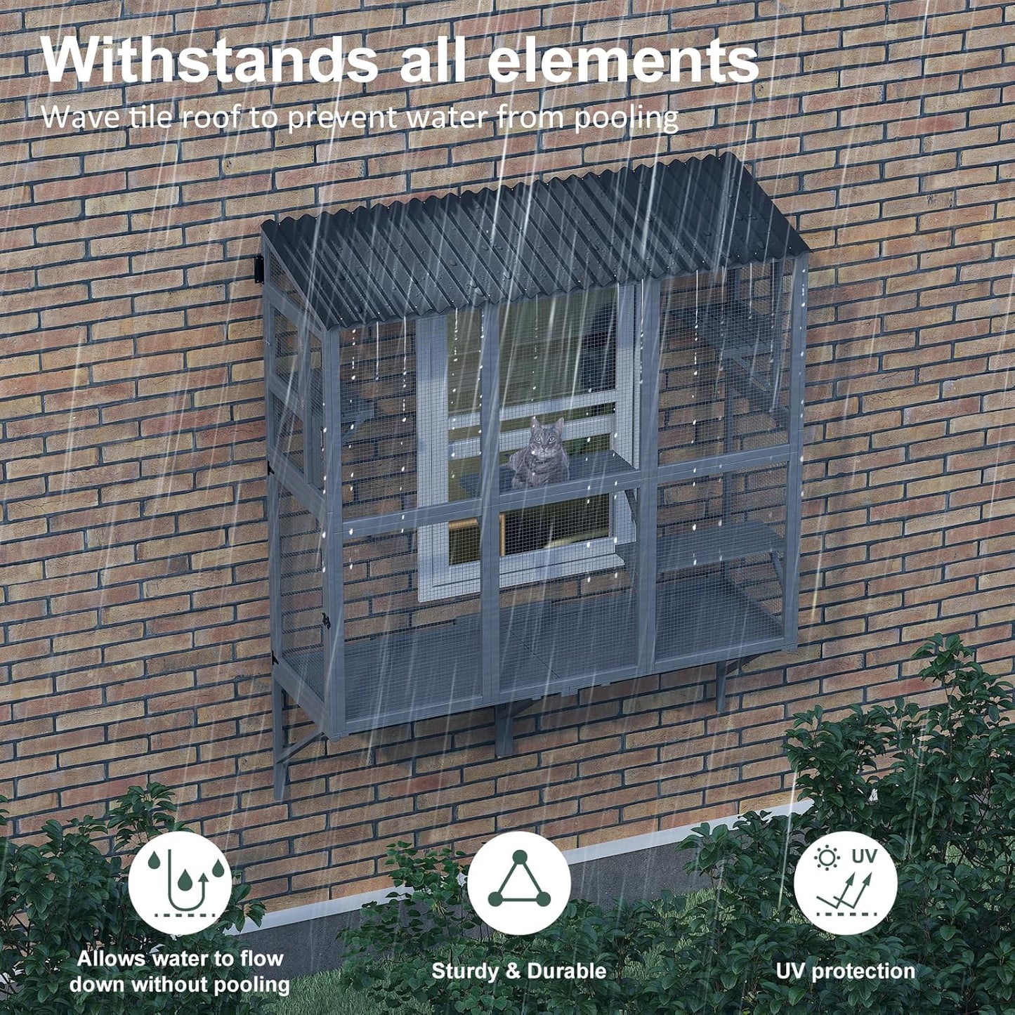 Cat Catio, Window Catio for Multiple Indoor Cats with 4 Jump Platforms, Cat Window Perch for Playing, Sunbathing, Napping, Waterproof Window Box Enclosure for Safely Enjoying Outdoor Sights