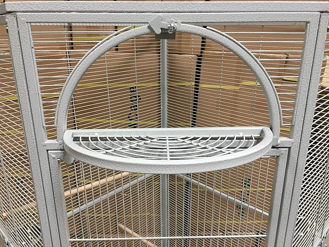 64" Extra Large Corner Flight Bird Parrot Cage for Cockatiel Parakeet Budgies Parrot with Around Metal Seed Skirts, Tight 1/2-Inch Bar Spacing (WhiteVein)