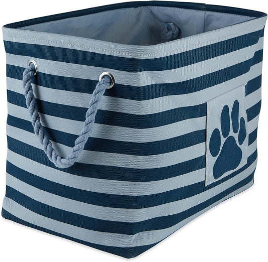 Bone Dry 5743 Pet Storage Collection Striped Paw Patch Bin, Medium Rectangle, Dark Navy