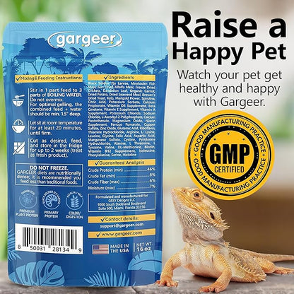 16oz Bearded Dragon Food. Complete Gel Diet for Both Juveniles and Adults. Proudly Made in The USA, Using Premium Ingredients, Fortified Gourmet Formula. Enjoy!
