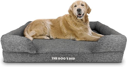 The Dog’s Bed, XL Grey Poly-Linen, Memory Foam, Pain Relief: Arthritis, Hip & Elbow Dysplasia, Post Surgery, Lameness, Supportive, Calming, Waterproof Washable Cover