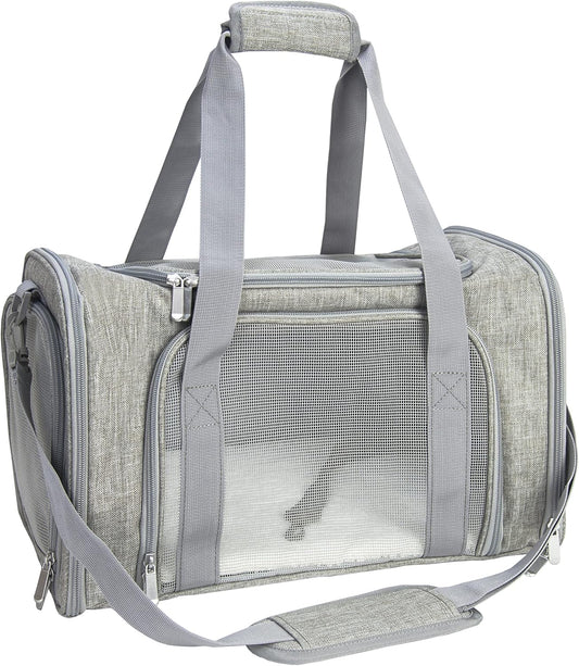 Soft Sided Carrier for Small Medium Cats Dogs,TSA Airline Approved Collapsible Travel Pet Carrier Medium Grey