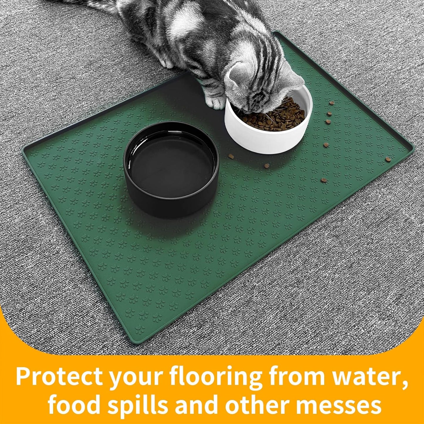 Ptlom Pet Placemat for Dog and Cat, Waterproof Silicone Pet Feeding Bowl Mats for Food and Water, Small Medium Large Dogs Mat Prevent Residues from Spilling to Floor, Hunter Green, 31.5" 23.6"