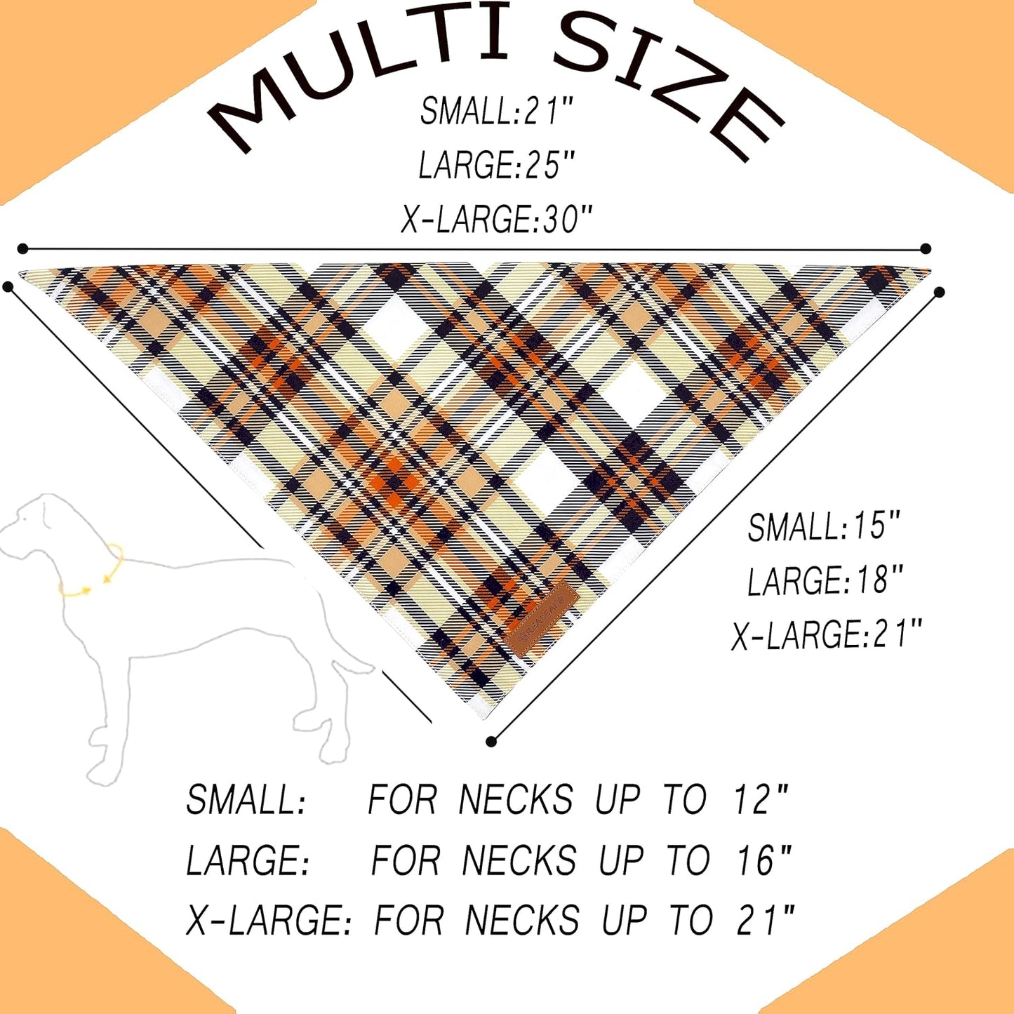 Realeaf Fall Dog Bandanas 2 Pack, Reversible Orange Plaid Holiday Pet Scarf for Boy and Girl, Premium Durable Fabric, Halloween Thanksgiving Bandana for Small and Medium Dogs (Small)