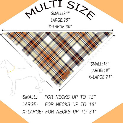 Realeaf Fall Dog Bandanas 2 Pack, Reversible Orange Plaid Holiday Pet Scarf for Boy and Girl, Premium Durable Fabric, Halloween Thanksgiving Bandana for Medium and Large Dogs (Large)