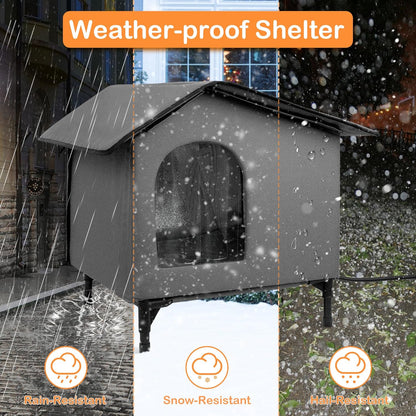 Heated Cat House for Outside/Indoor Cats in Winter,Elevated Outdoor Cat House with Heating Pad Bed,Weatherproof Feral Cats Shelter with Soft Mat (Heat Gray)