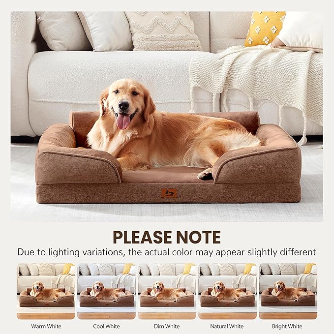 XL Orthopedic Dog Beds for Large Dogs, Waterproof Egg-Crate Foam Pet Couch Bed with Soft Sides, Non-Slip Dog Sofa with Flannel Removable Washable Cover, 42" L Supportive Pet Sofa, Brown
