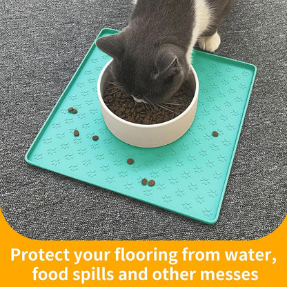Ptlom Pet Placemat for Dog and Cat, Waterproof Non-Slip Silicone Feeding Bowl Mat Prevent Food and Water Overflow, Puppy Dish Feeder Fountain Trays Suitable for Medium and Small Pets, Green