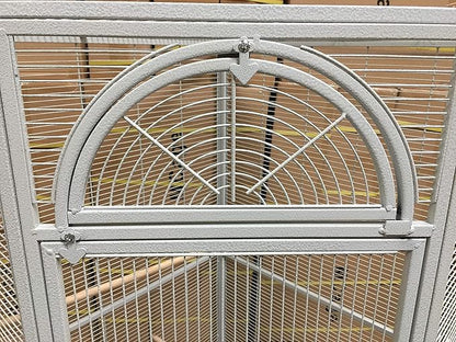 64" Extra Large Corner Flight Bird Parrot Cage for Cockatiel Parakeet Budgies Parrot with Around Metal Seed Skirts, Tight 1/2-Inch Bar Spacing (WhiteVein)