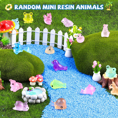 100PCS Random Mini Resin Animals Tiny Figurines Glow in Dark, Miniature Figures to Hide, Little Animal Toys Small Accessories for Topper Garden Dollhouse Landscape Aquarium Ornaments Crafts & Decor
