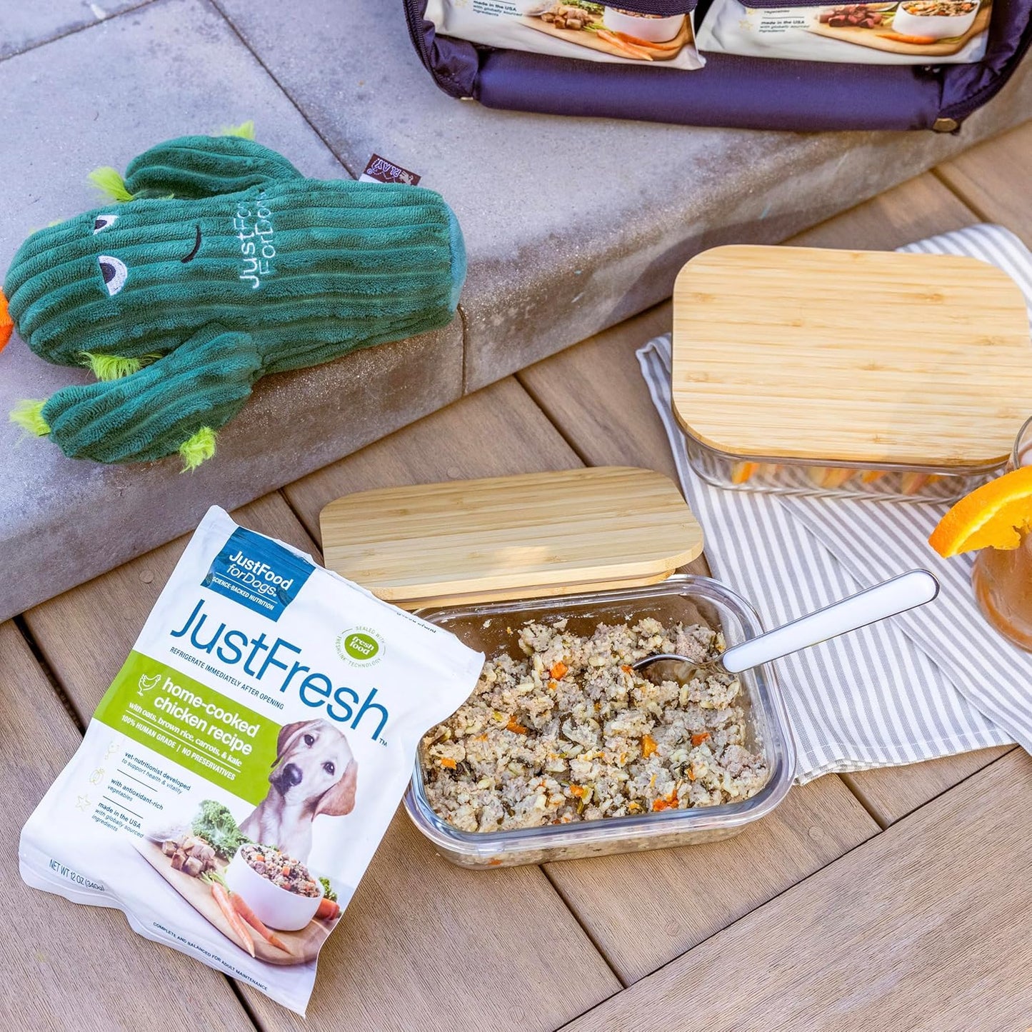 JustFoodForDogs JustFresh Wet Dog Food, Fresh Pet Meals and Toppers with No Preservatives, Resealable Package, Human Grade, Home-Cooked Beef and Chicken Variety, 12 oz - 8 Pack