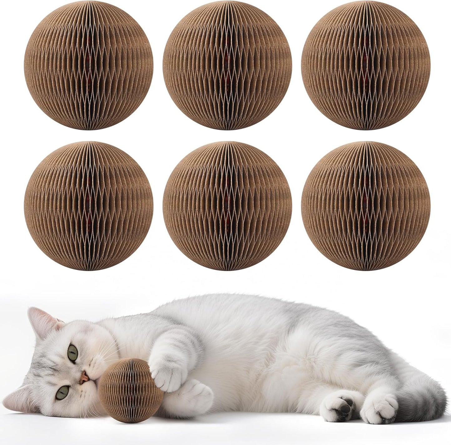 6-Pack Cardboard Cat Ball Toy with Bell – Interactive Cat Toy for Chasing, Batting, and Exercise – Durable & Irresistible Fun for Cats