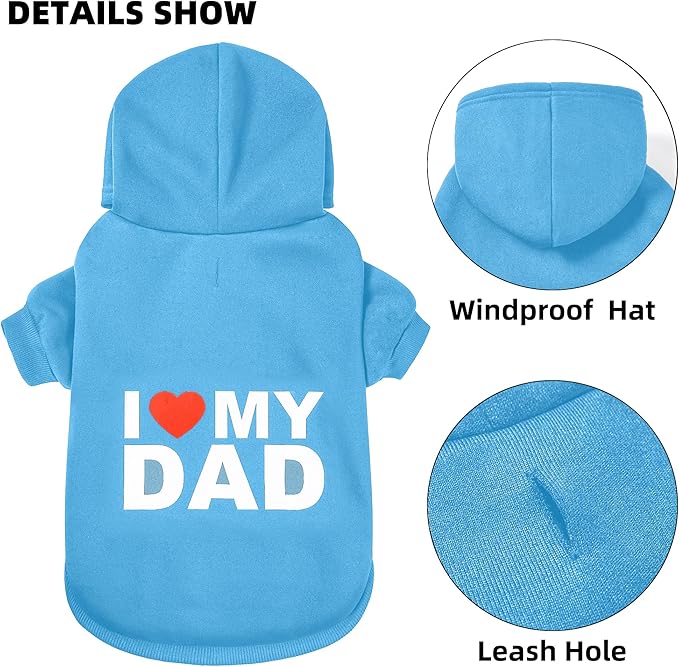 GreenJoy Dog Sweater Dog Hoodie Cold Weather Dog Coat Hooded Sweatshirt for Puppies,Cats, Small Medium Large Dogs (Blue(I Love My Dad), X-Small)