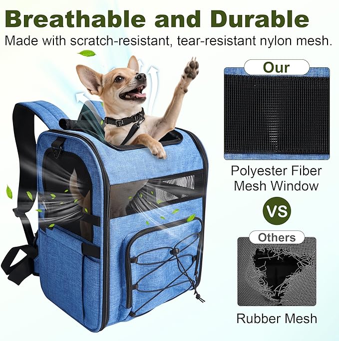 Dog Carrier Backpack for Small Dogs – Breathable and Comfortable Pet Travel Bag with, Safety Buckle and Adjustable Straps, Ideal for Hiking and Outdoor Adventures, Standard Pad, Blue