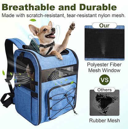 Dog Carrier Backpack for Small Dogs – Breathable and Comfortable Pet Travel Bag with, Safety Buckle and Adjustable Straps, Ideal for Hiking and Outdoor Adventures, Elevated Pad, Blue