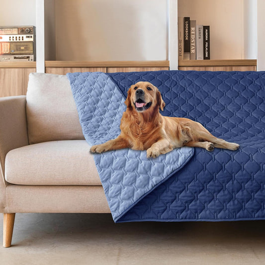 gogobunny 100% Double Sided Waterproof Dog Blanket Soft Pet Bed Cover Reversible Protect Furniture Couch Sofa Car for Puppy Large Dog Cat (Dark Navy/Light Navy, 82x82 Inch (Pack of 1))