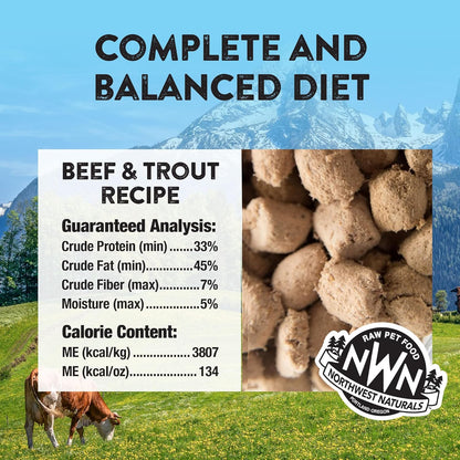Northwest Naturals Freeze-Dried Beef & Trout Cat & Kitten Food, Bite-Sized Nibbles, Healthy, Limited, Human-Grade Ingredients, All-Natural, High-Protein Raw Diet, Complete & Balanced, Grain-Free 11 oz